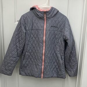 Columbia Kids Puffer Jacket - Gray‎ with Pink Trim